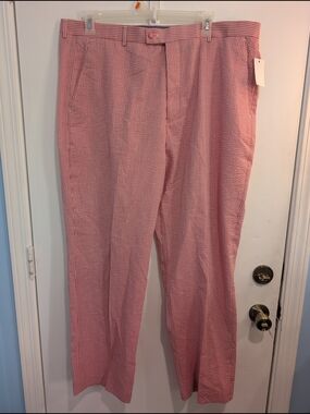 New Linea Uomo Lightweight Red Pinstripe Seersucker Pants Men's 42x32